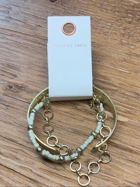 American Eagle Outfitters Gold and White Layered Bracelet Set